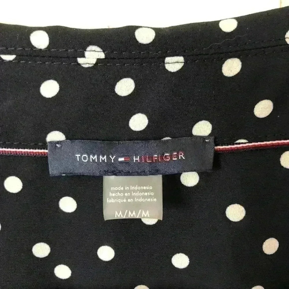Tommy Hilfiger Button Down Polka Dot Printed Polyester Shirt Blouse Size M - Picture 2 of 7